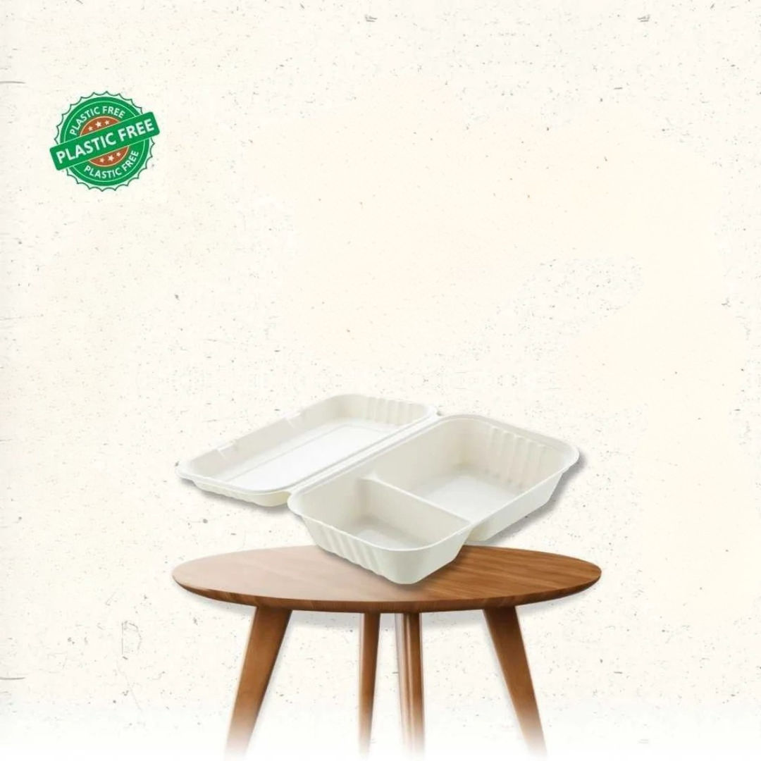 10X6 2 Compartments Clamp.Shell Bagasse